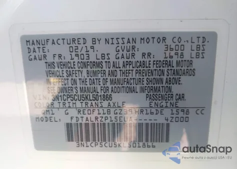 2019 Nissan Kicks S из США, поврежденный, VIN 3N1CP5CU5KL501866